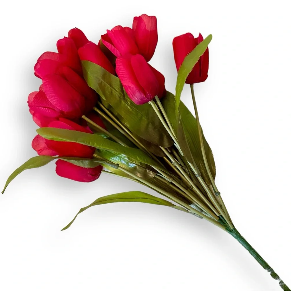 13 Red Silk Tulips Flowers Spring Summer Table Floral Arrangement Faux Florals